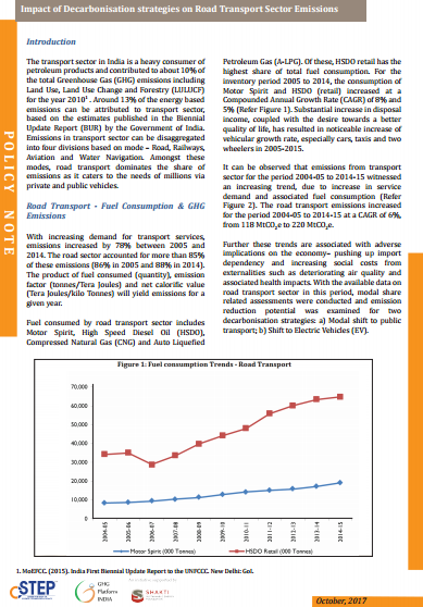 Decarbonisation Impact on Road Transport Sector Emissions